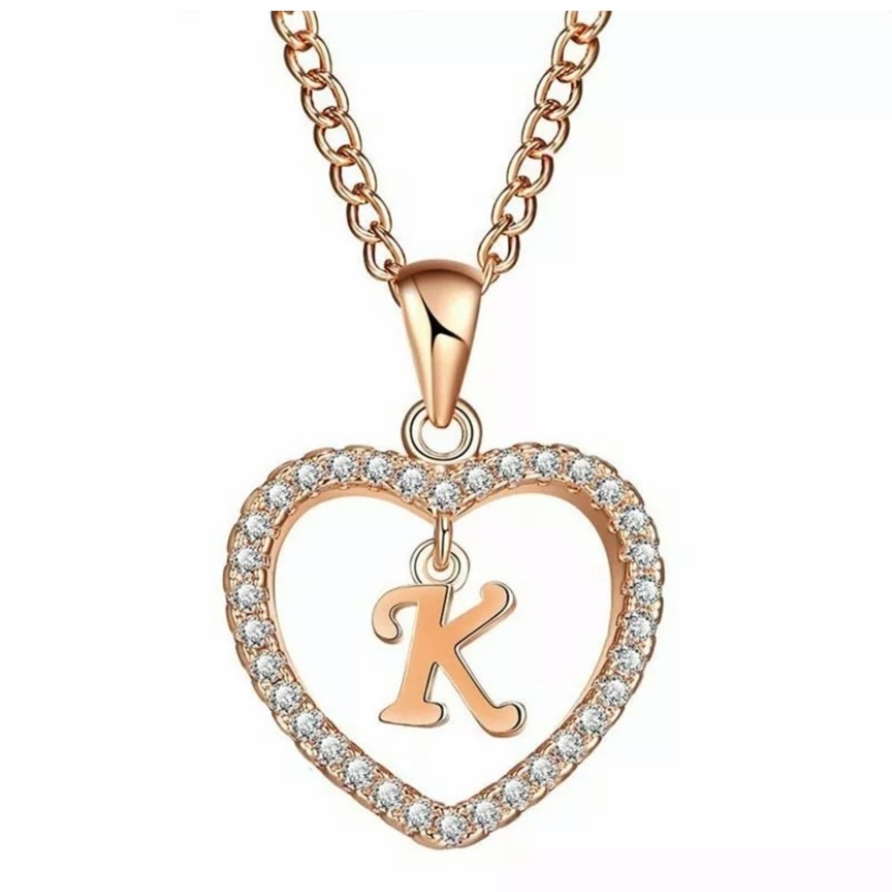 ⬇️A-Z Initial Letter Necklace Rose Gold + Diamonds - Picture 3 of 4